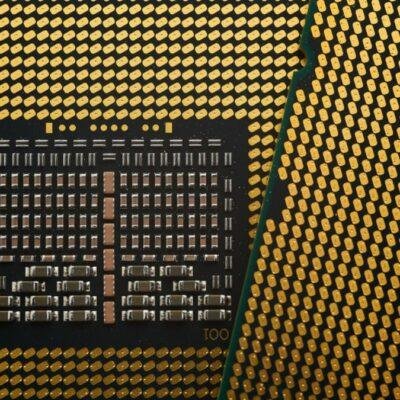 A processor die closeup, representing the compute behind training a distilled AI model