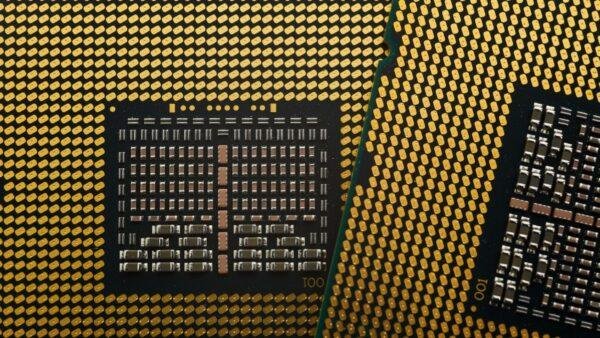 A processor die closeup, representing the compute behind training a distilled AI model