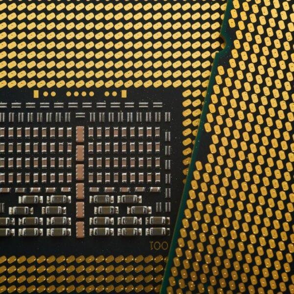 A processor die closeup, representing the compute behind training a distilled AI model