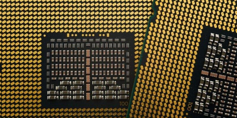 A processor die closeup, representing the compute behind training a distilled AI model
